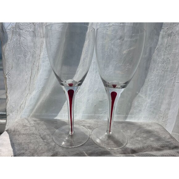 Orrefors Intermezzo Red Stemmed Teardrop Wine Glasses Set Of 2 Elegant - Picture 4 of 4